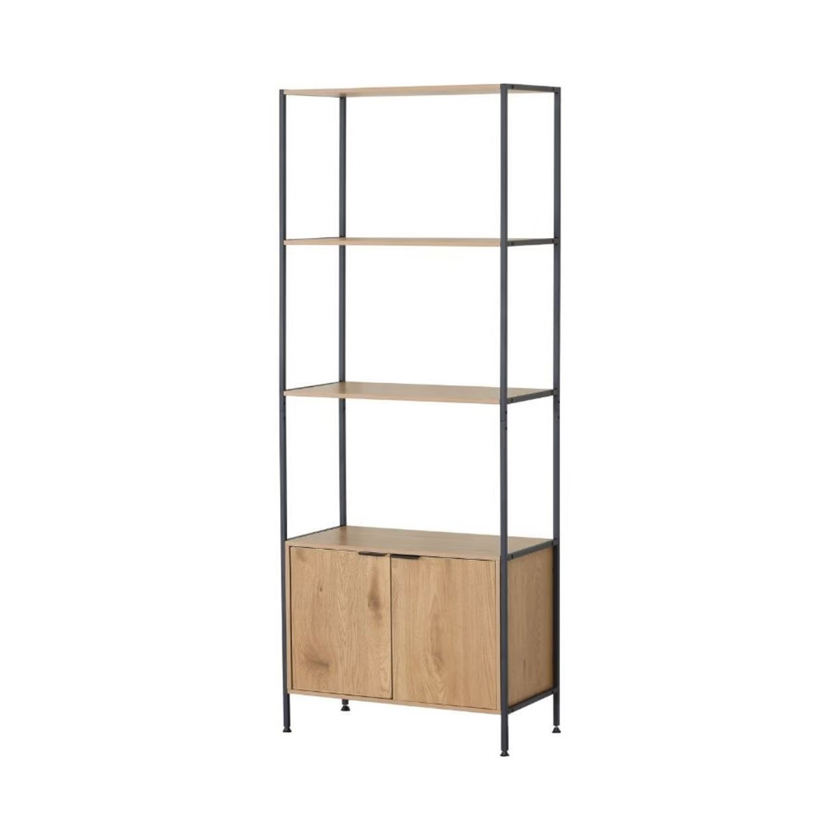 Storage Shelf With 2 Shelves & Double Cabinet – Black/Natural - 177 × 68 × 35 cm