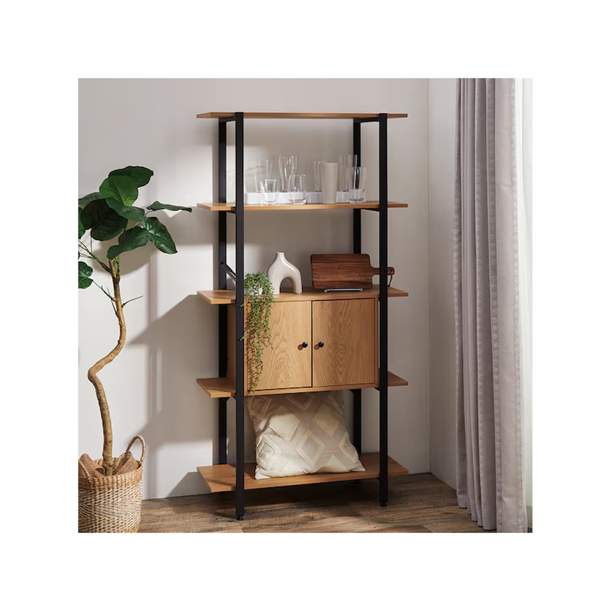 Storage Shelf With Door – KP506 - Light Brown & Black