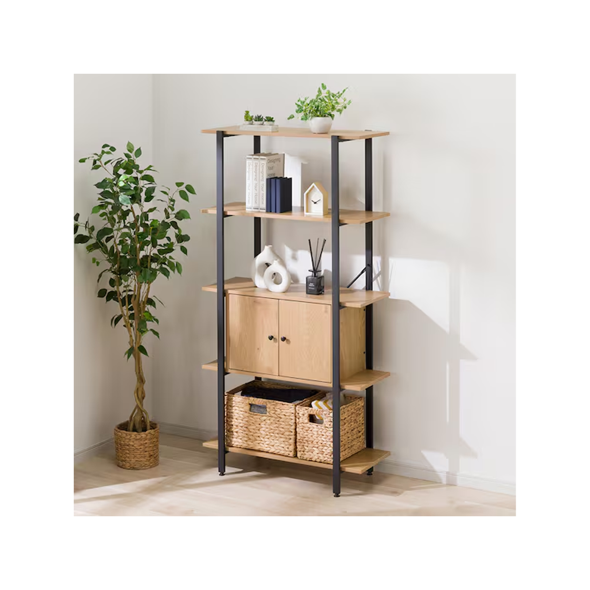 Storage Shelf With Door – KP506 - Light Brown & Black