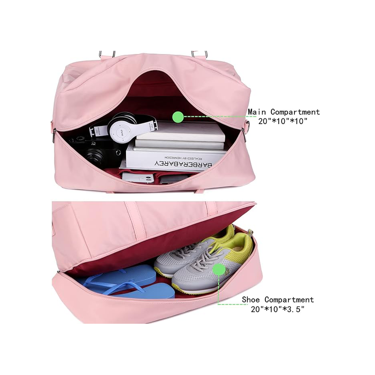 Stylish 2-in-1 Leather Travel Duffel Bag & Garment Hanger With Shoe Compartment - Pink