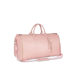 Stylish 2-in-1 Leather Travel Duffel Bag & Garment Hanger With Shoe Compartment - Pink