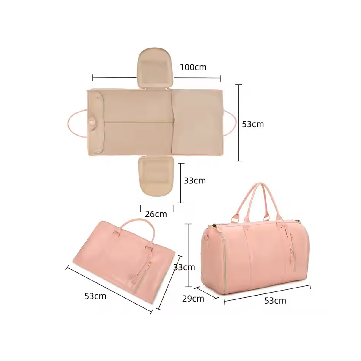 Stylish 2-in-1 Leather Travel Duffel Bag & Garment Hanger With Shoe Compartment - Pink