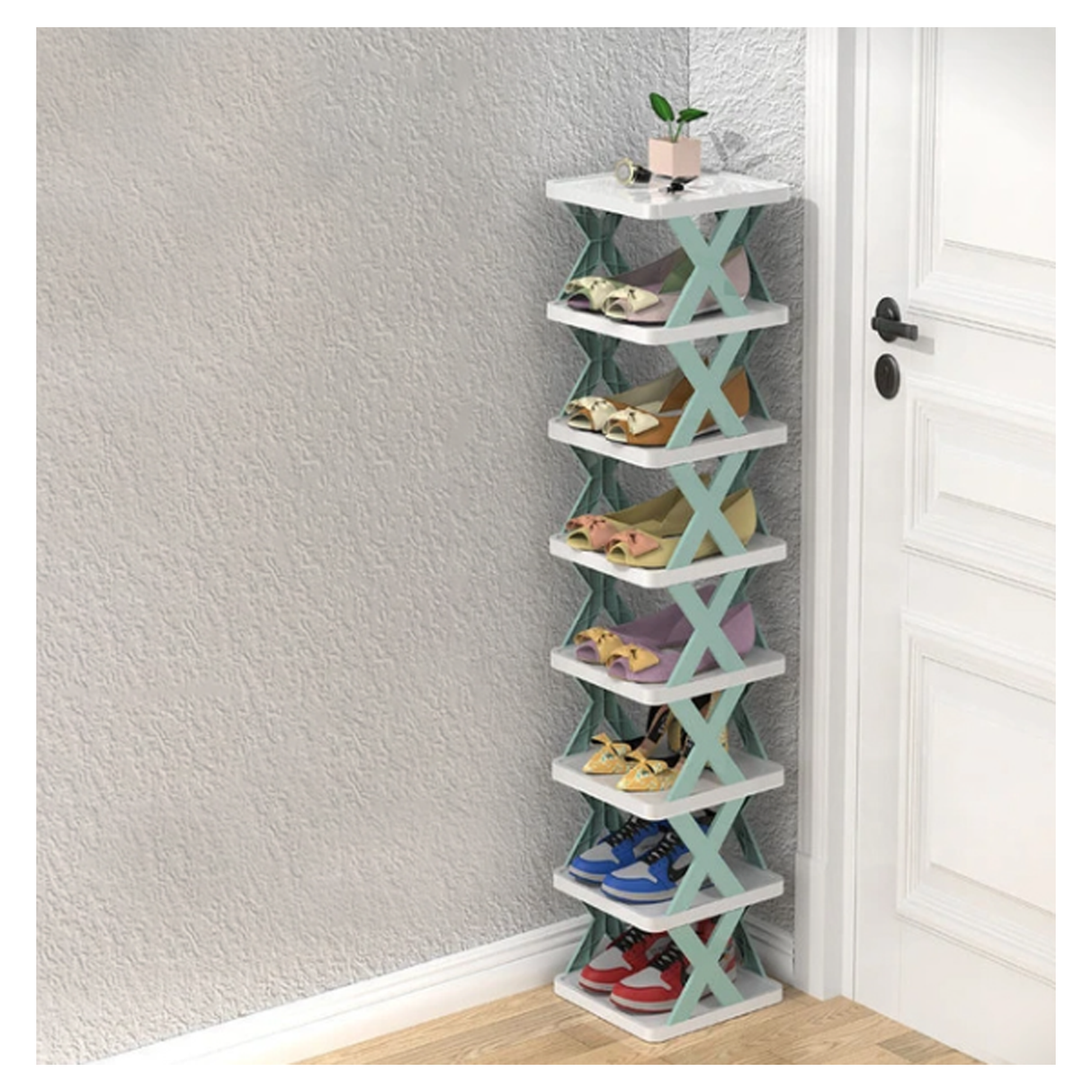 Stylish 7 Layer Foldable Shoe Rack Organiser for Small Spaces - Blue