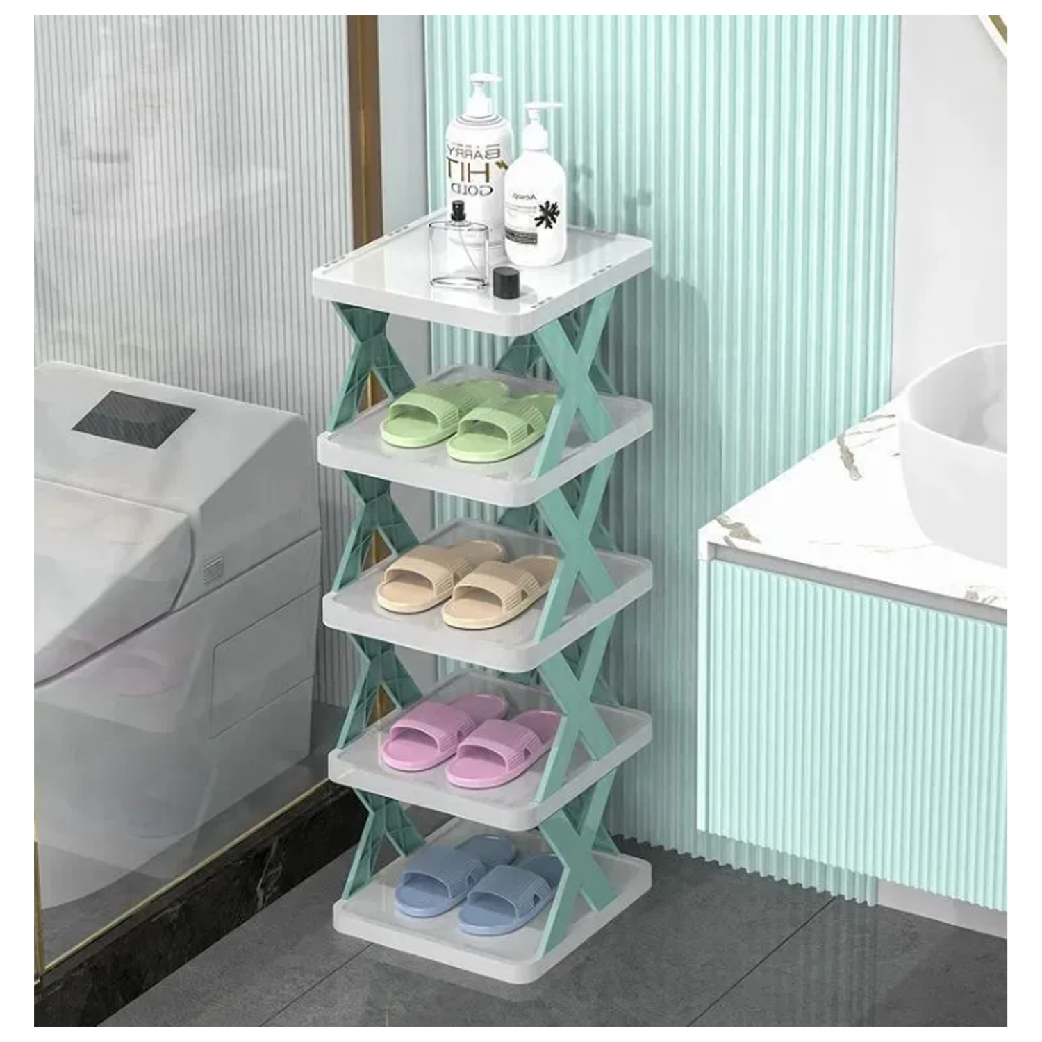 Stylish 7 Layer Foldable Shoe Rack Organiser for Small Spaces - Blue