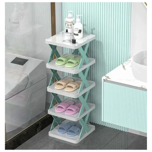 Stylish 7 Layer Foldable Shoe Rack Organiser for Small Spaces - Blue