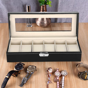 Watch Organizer Box for 6 Watches - Black