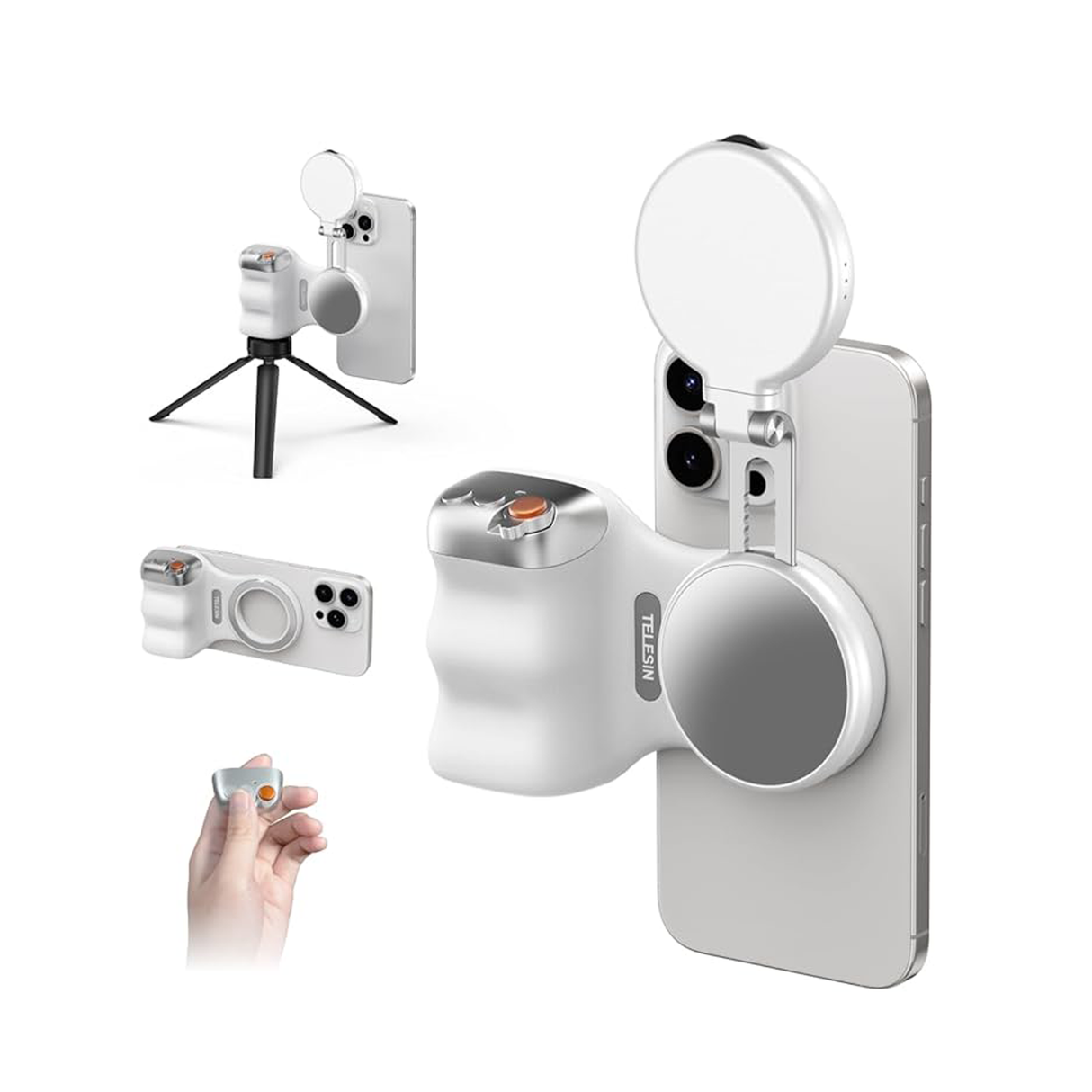 Telesin Fun Shot Magnetic Phone Camera Grip + C03 Magnetic Selfie Light - White