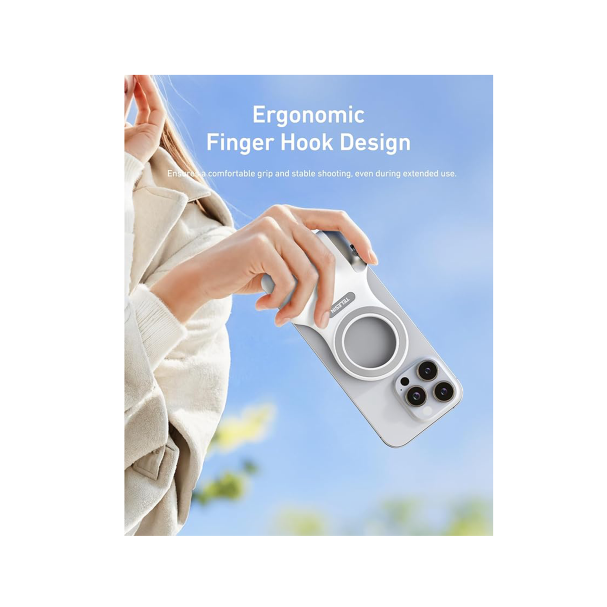 Telesin Fun Shot Magnetic Phone Camera Grip + C03 Magnetic Selfie Light - White