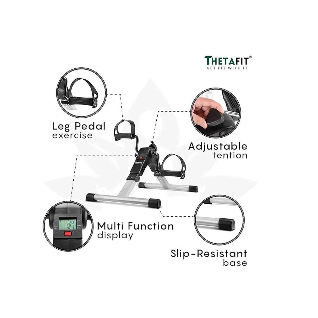 Thetafit® Mini Pedal Exerciser Portable Bike Pedal Exerciser With Calories Tracker Display - Black