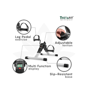 Thetafit® Mini Pedal Exerciser Portable Bike Pedal Exerciser With Calories Tracker Display - Black