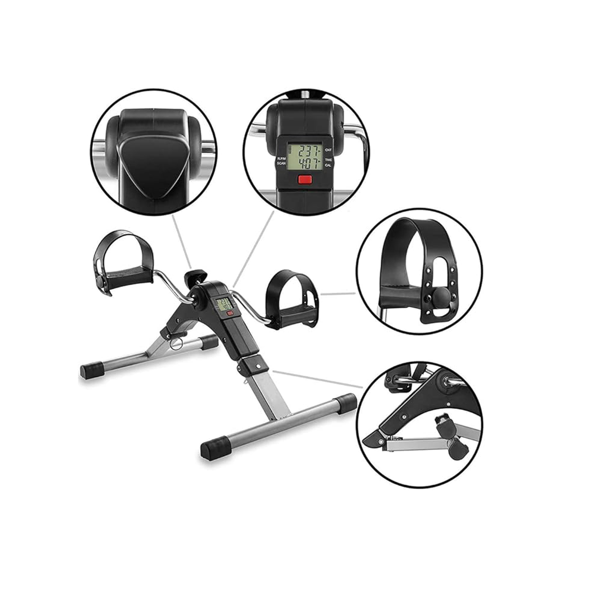 Thetafit® Mini Pedal Exerciser Portable Bike Pedal Exerciser With Calories Tracker Display - Black