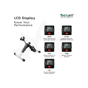 Thetafit® Mini Pedal Exerciser Portable Bike Pedal Exerciser With Calories Tracker Display - Black