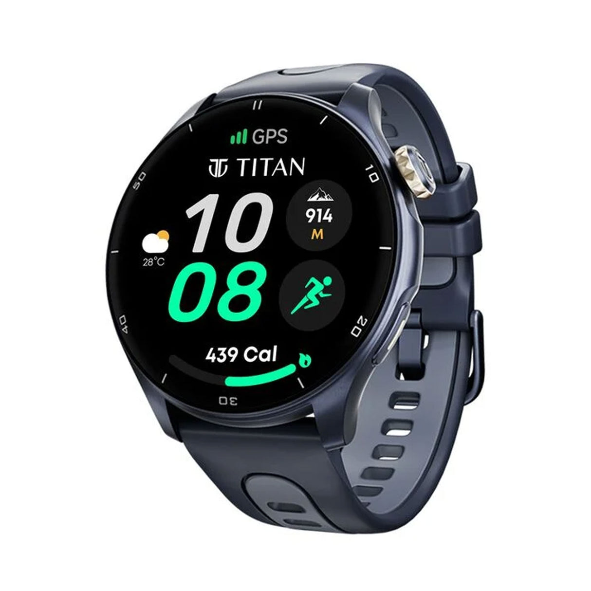 تيتان سيليستور ساعة المتطورة بنظام  جي بي اس و بارومتر شاشة أموليد مقاس 3.6 سم مع خاصية ايه اوه دي - تاج وظيفي كهربائي ضغطي أورورا الأزرق