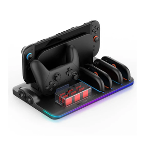 Transnovo Multi-Function RGB Light Charging Dock Station for 4 Joy-Con Controllers with Cooling Fan and 9 Game Card Slots