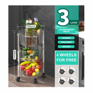 Transparent Multi Layer Rotating Storage Basket Rack with Removable Baskets-3 Layer