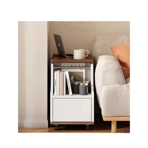 Trapezoid Side Table With 1-Drawer And Rotatable Liftable Top For Bedroom & Living Room