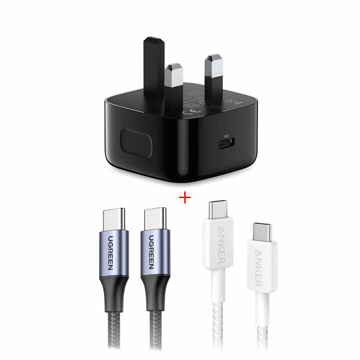 UGREEN & Anker All-in-One Fast Charging Kit (20W Wall Charger + 2 USB-C Cables)