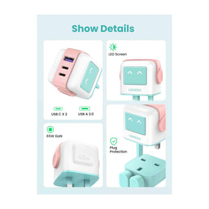 UGREEN Nexode 65W - 3-Port GaN Fast Charger - Pink Blue - Zayoom