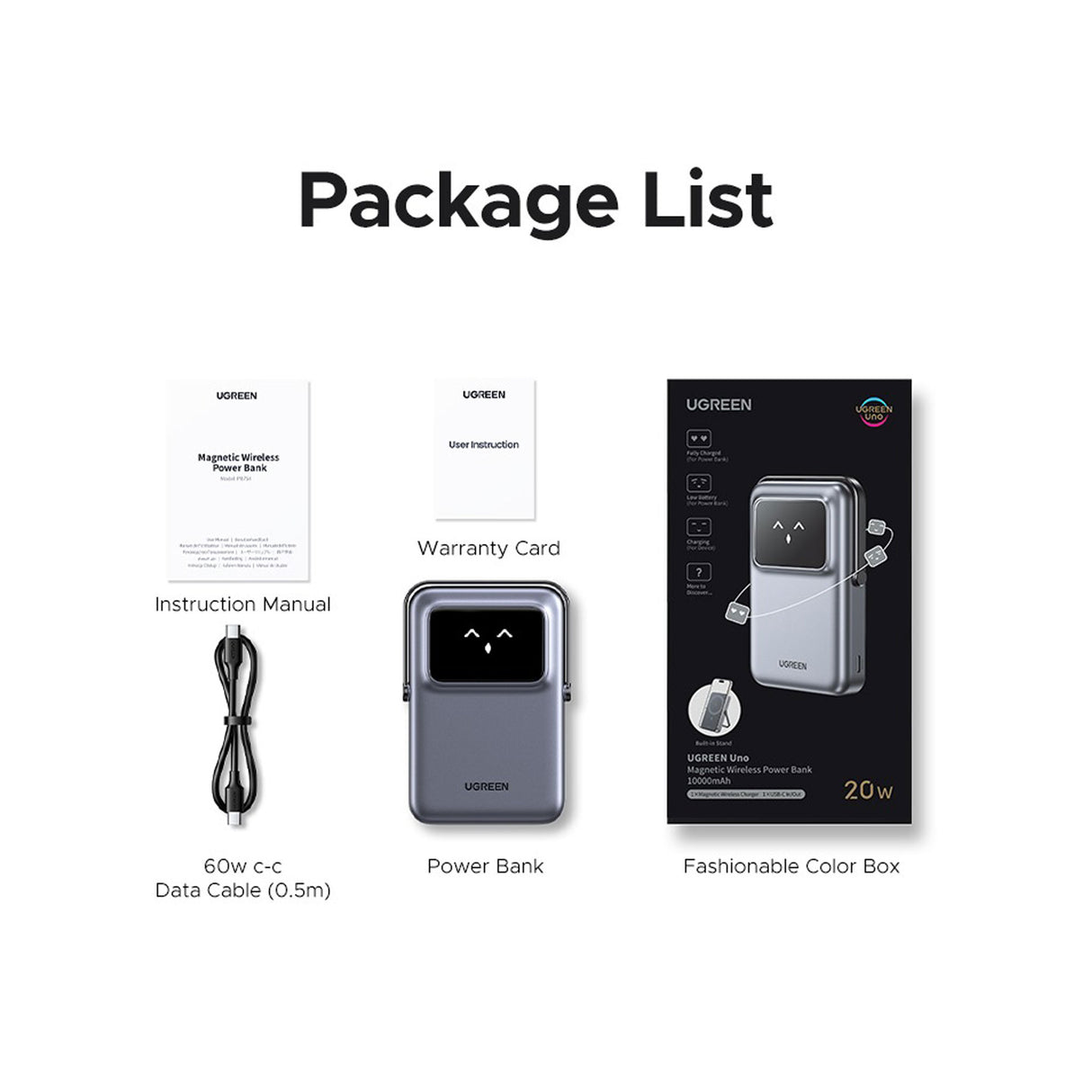 UGREEN Uno Magnetic Wireless Power Bank 10000mAh - 20W - Black