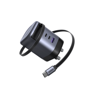 UGREEN 100W GaN Fast Charger With Retractable Cable (3-port) - Space Gray