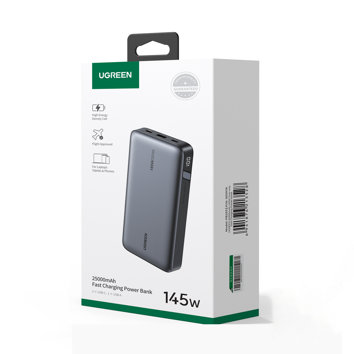 UGREEN 25000mAh 145W Power Bank With Built-in Cable - Black