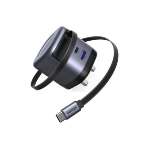 UGREEN 45W GaN Fast Charger With Retractable Cable  (2-port) - Space Gray