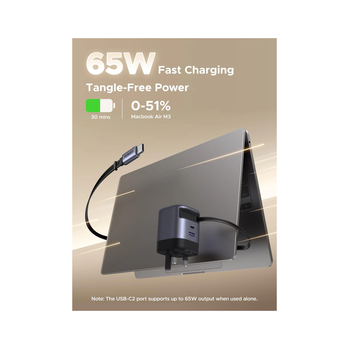UGREEN 65W GaN Fast Retractable Cable 65826-GY X615 - ASIS