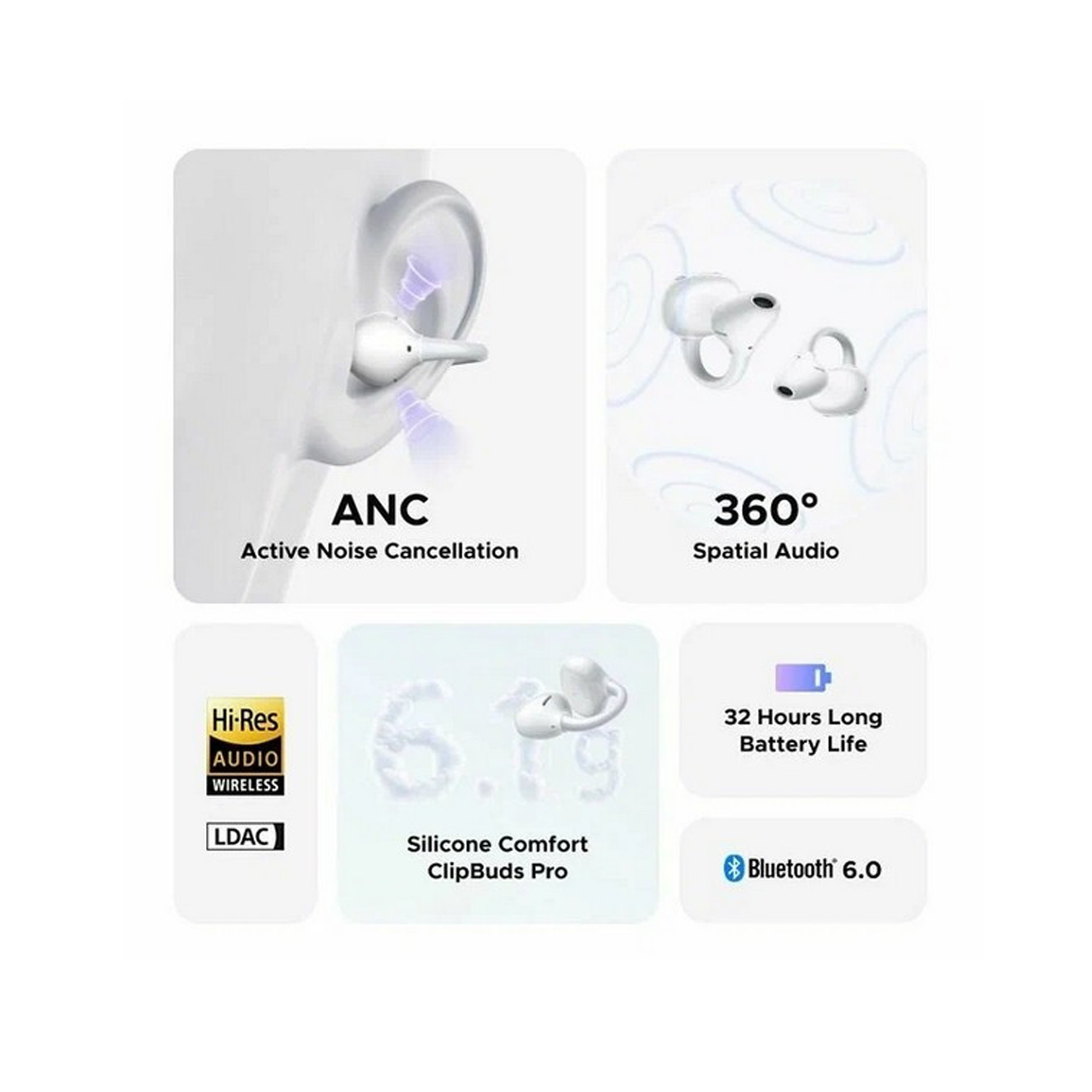 UGREEN Clipbuds Pro Open-Ear Wireless ANC Earbuds - White