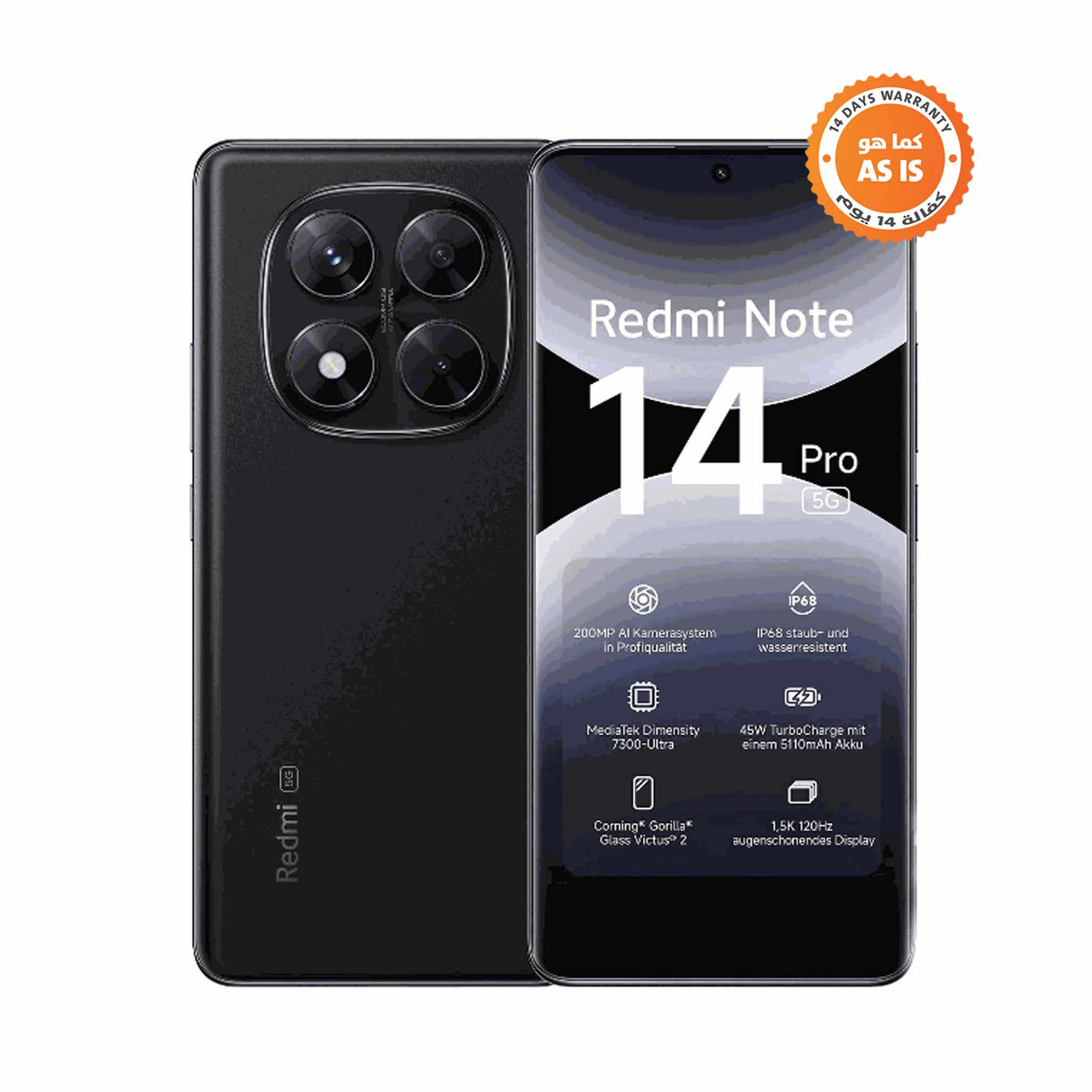 شاومي ريدمي نوت 14 برو - 5 جي - موبايل - أسود ميد نايت - 8 جيجا رام - 256 جيجا روم - كما هو