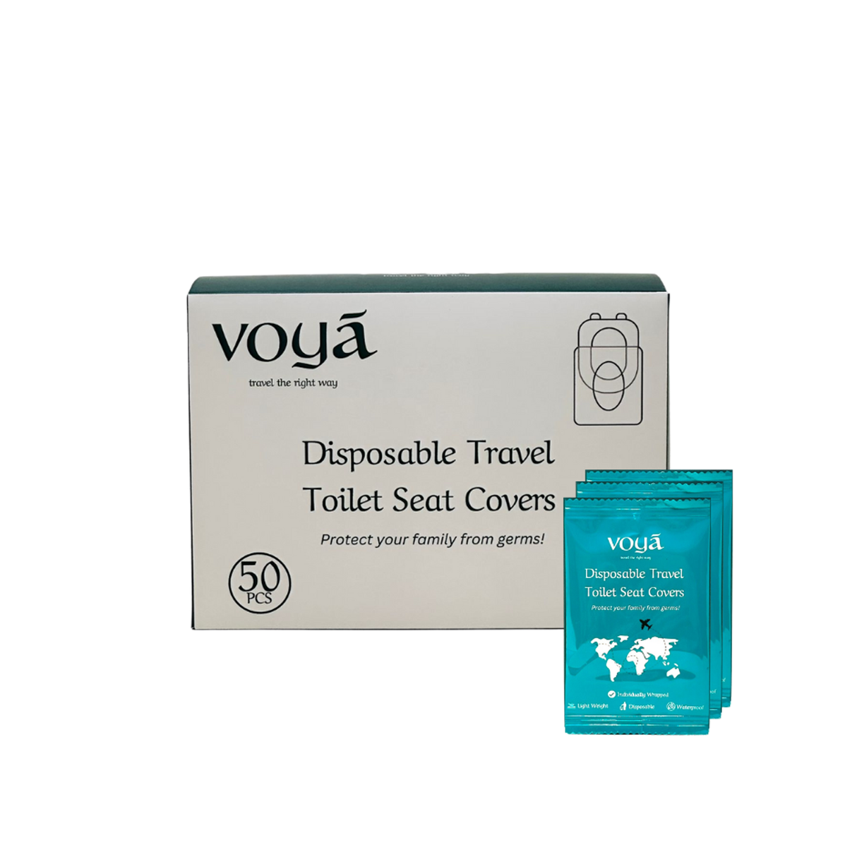 Voya Portable Toilet Seat Covers 50 Pieces Wrapped Individually