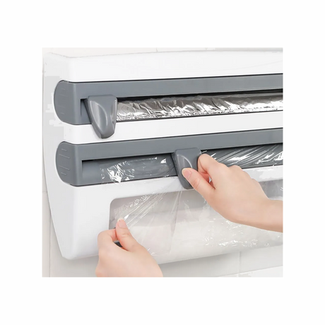 حامل ورق ثلاثي جداري للمطبخ لتوزيع ورق القصدير وورق التغليف ولفائف المناشف الورقية