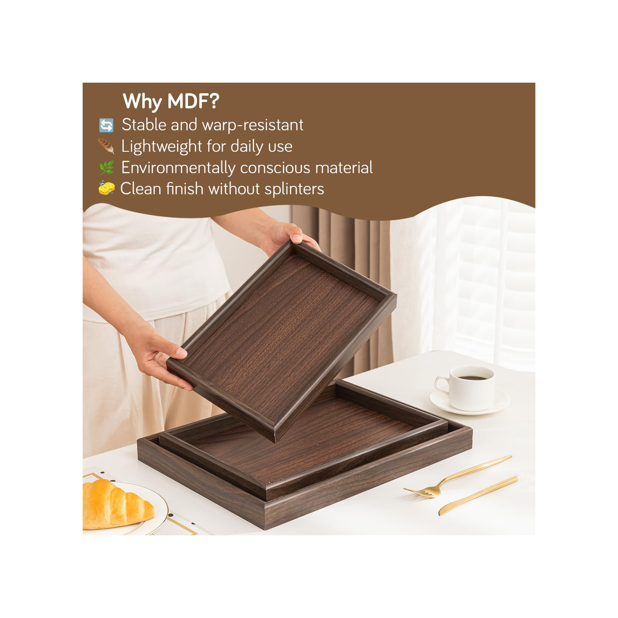 Wooden Serving Trays Set of 3 - Brown