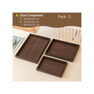 Wooden Serving Trays Set of 3 - Brown