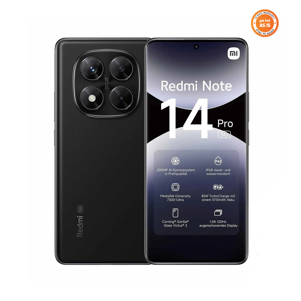 Xiaomi Redmi Note 14 Pro 5G - Mobile Phone - 12GB RAM 512GB ROM - Midnight Black - ASIS