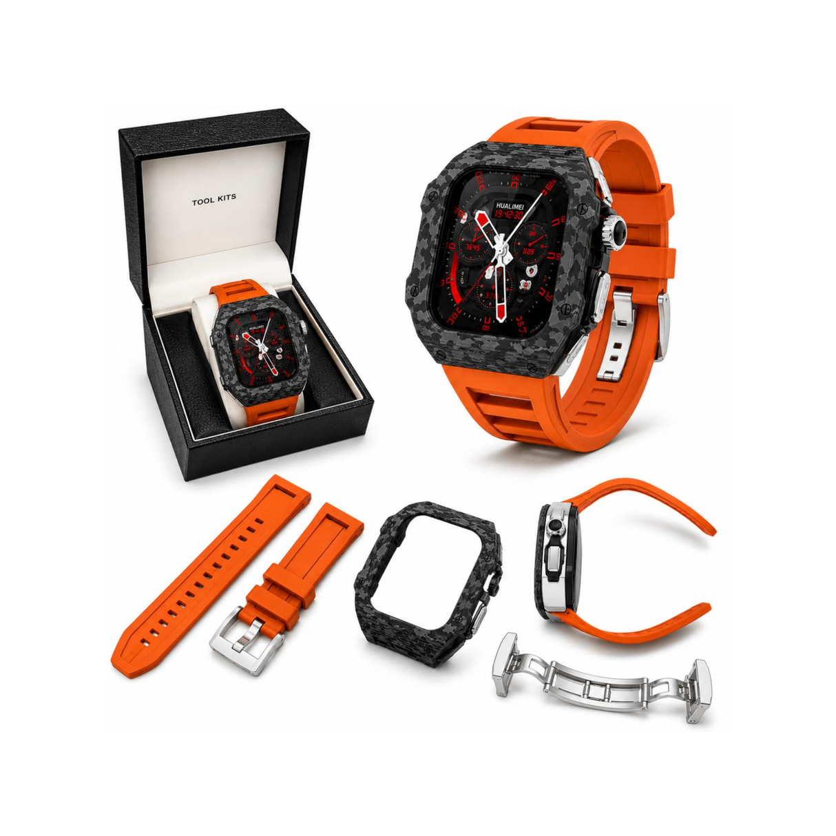Apple Watch Series 8 44/45 Carbon Fiber + Orange