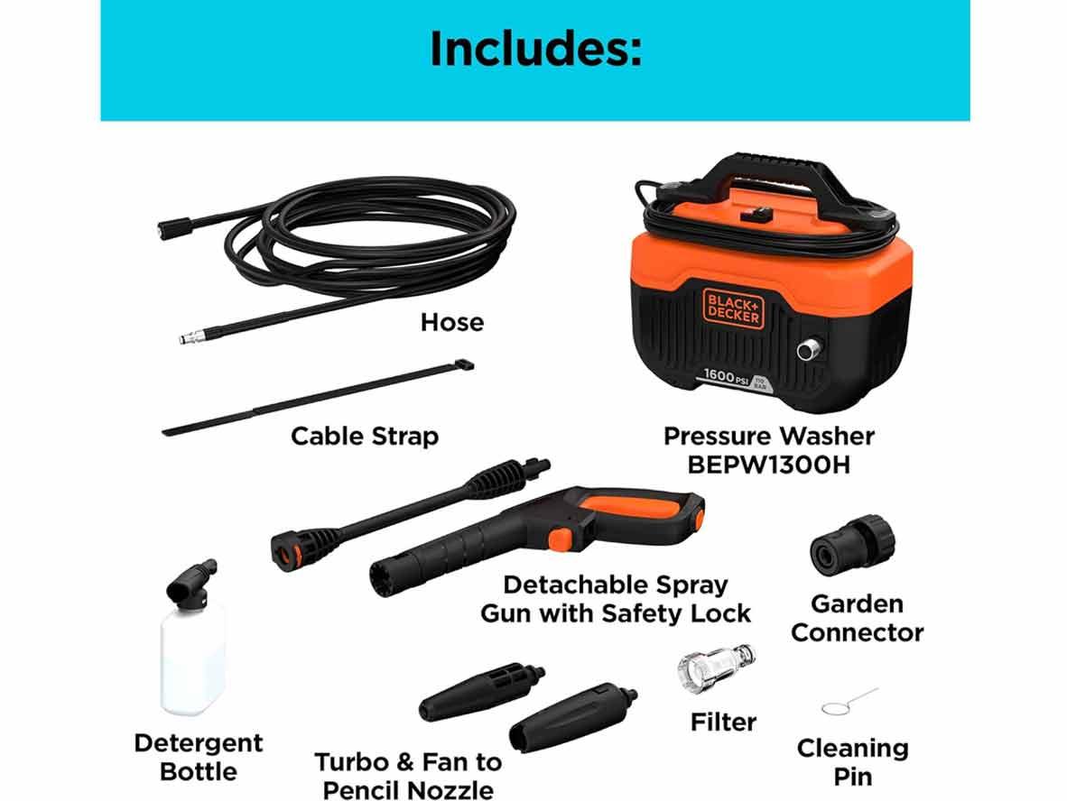 BLACK+DECKER Horizontal Pressure Washer 110 bar/1600 PSI - 1300W - Zayoom