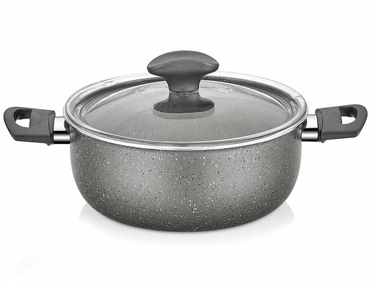 Papilla Fred Series 24CM Alumunium Casserole with Borosilicate Glass Lids - Black