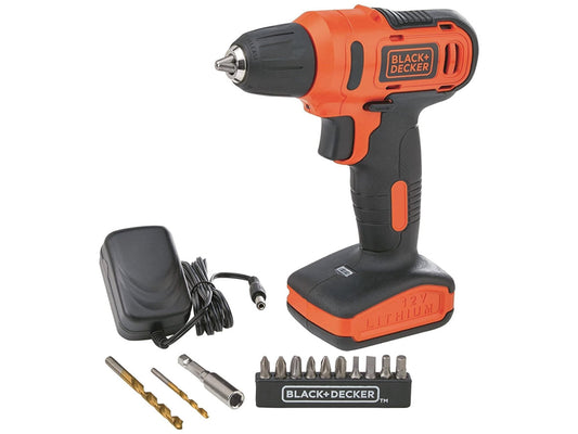 Black+Decker Cordless Drill Driver 12V + 13pc Accessories Box