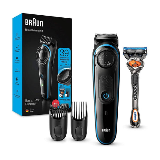 Braun Beard Trimmer 3 Face & Hair Precision Dial + 2 Attachments  + Gillette ProGlide Razor