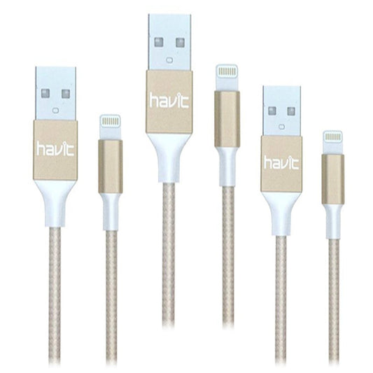 هافيت كابل لايتنينج إلى USB - ذهبي - عبوة من 3 قطع