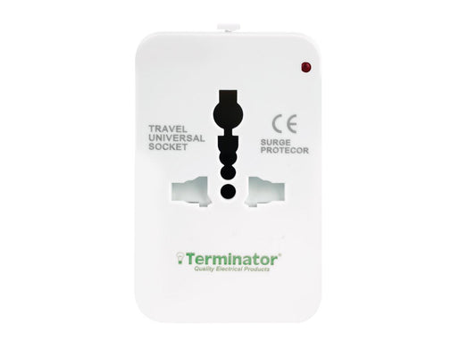 Terminator Travel Adaptor Multi Pin To Universal Socket & 2 USB With Indicator & Shutter