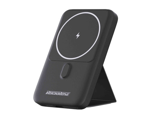 Rockrose 10000mAh Magnetic Wireless Charge Power Bank With Kickstand - Black