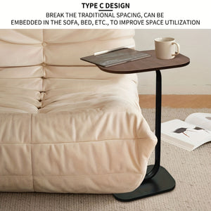 Modern C-Shaped Side Table Coffee Table with Wooden Top, & Metal Base - 28 × 38 × 58 cm - Space-Saving Sofa & Bedside Table - 28 × 38 × 58 cm - Brown
