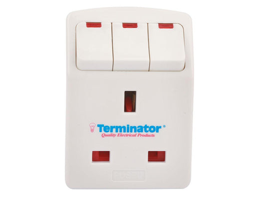 Terminator 3 Way Multi Adaptor 3Pin Socket With Indicator & Switches