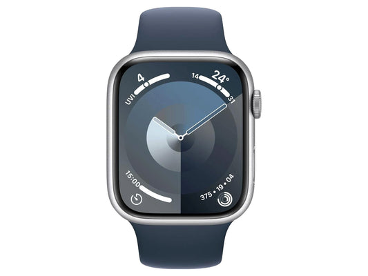 Apple Smart Watch Series 9 GPS 41mm Silver Aluminium Case with Storm Blue Sport Band M/L