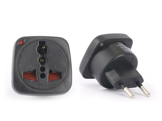 Terminator Travel Adaptor 2Pin To Universal Socket CE With Shutter & Indicator - Black