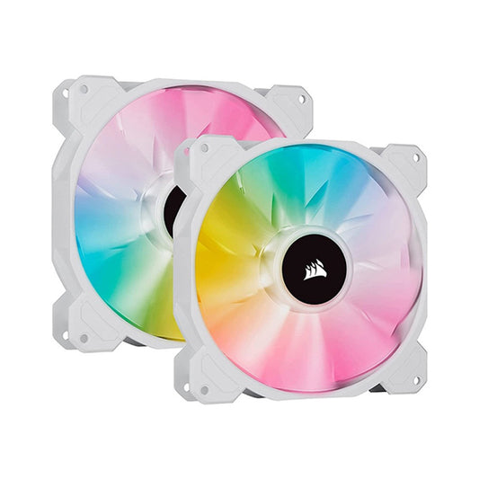 CORSAIR iCUE SP140 RGB Elite Performance 140mm White PWM Fan - Dual Fan Kit With Lighting Node Core