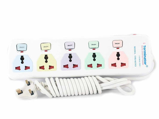 Terminator 5 Way Universal Socket Power Extension With Shutter - 3M Cable