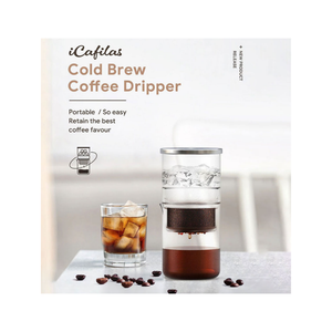iCafilas Portable Cold Brew Coffee Maker 300ml Borosilicate Glass Dripper With Stainless Steel Filter