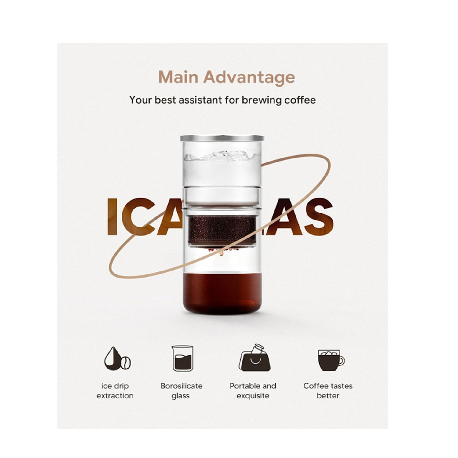 iCafilas Portable Cold Brew Coffee Maker 300ml Borosilicate Glass Dripper With Stainless Steel Filter